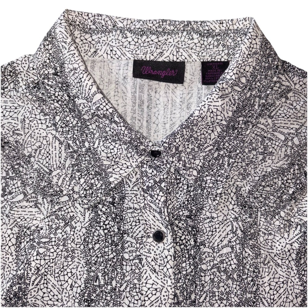 Wrangler Western Snap Shirt Womens XL Black White‎ Abstract Stripe LWA041X Rodeo
